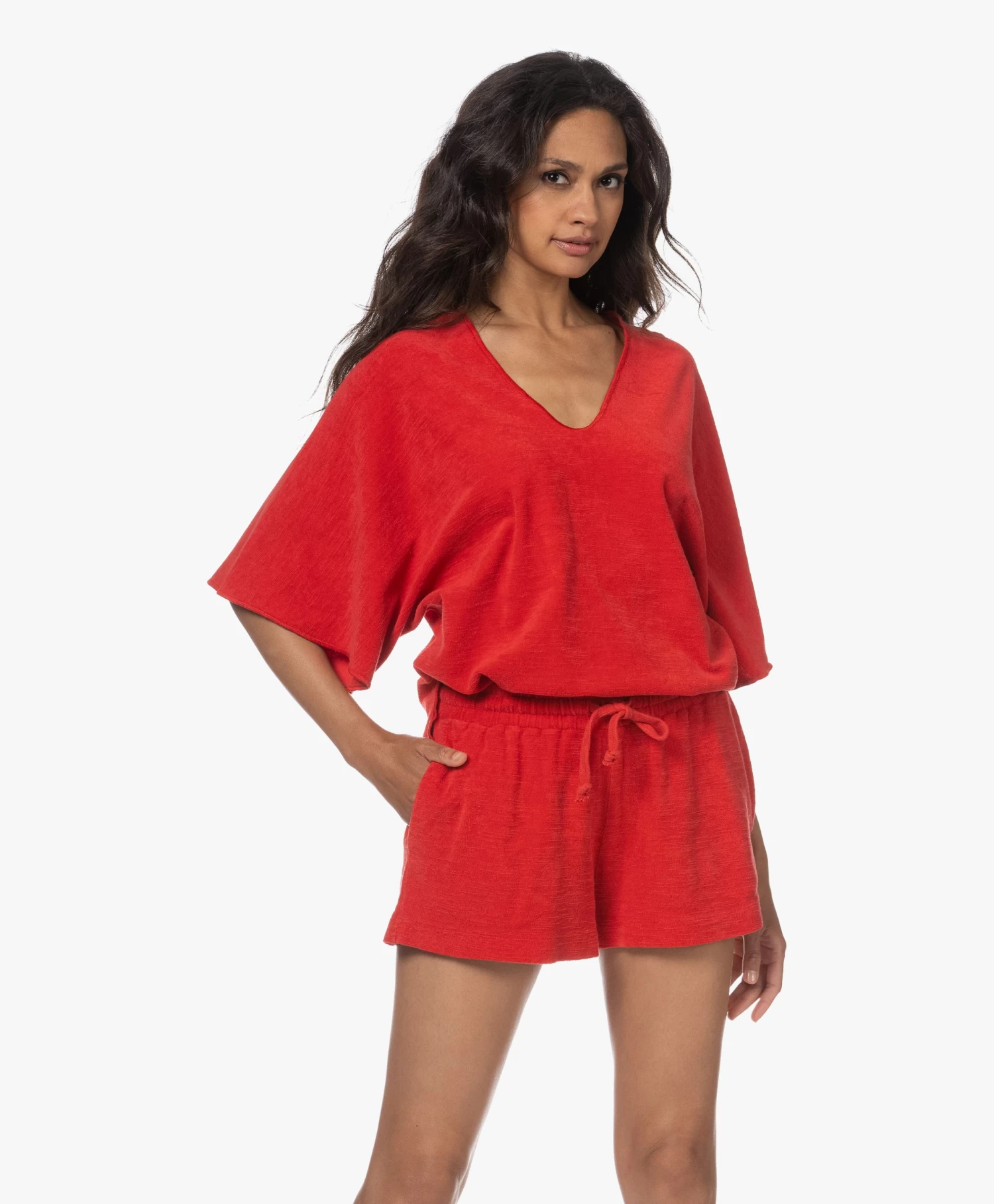 Speezys Amsterdam Badstof Jersey Kaftan Top - Fire Red 3 Speezys Amsterdam Badstof Jersey Kaftan Top - Fire Red - Afbeelding 3
