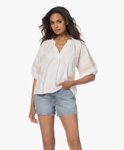 Xírena Janie Geborduurde Katoenen Crêpe Blouse - Off-White