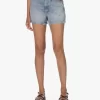 Re/Done The Midi Denim Short - Ripped Tide
