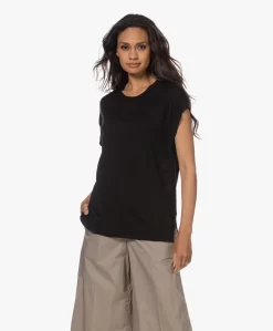 Closed Mouwloos Gebreid Linnenmix T-Shirt - Zwart