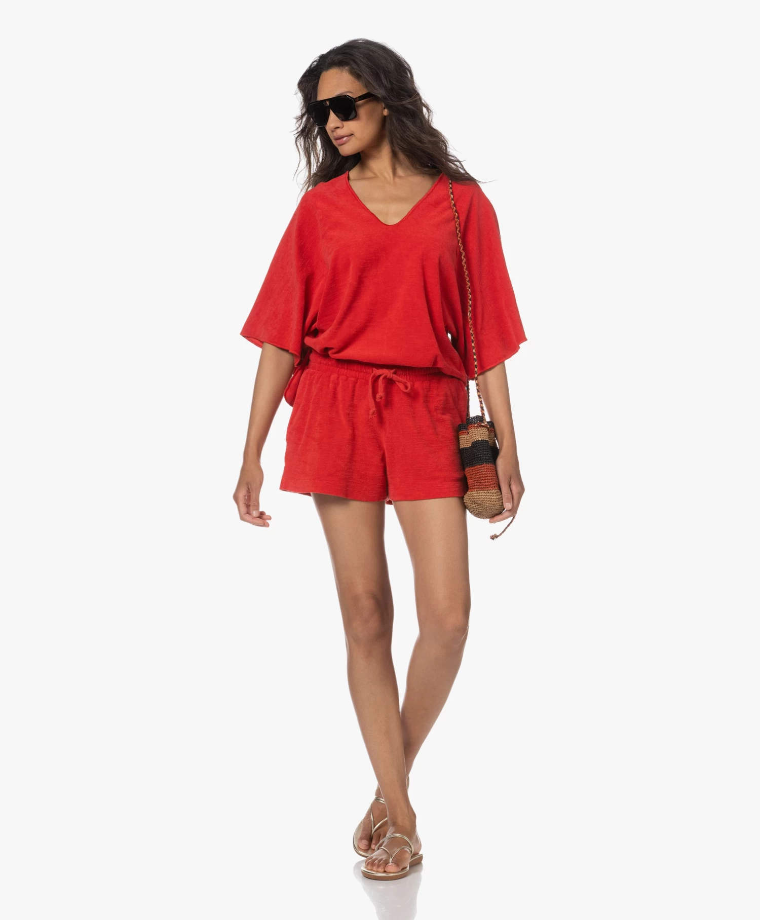 Speezys Amsterdam Badstof Jersey Kaftan Top - Fire Red 2 Speezys Amsterdam Badstof Jersey Kaftan Top - Fire Red - Afbeelding 2