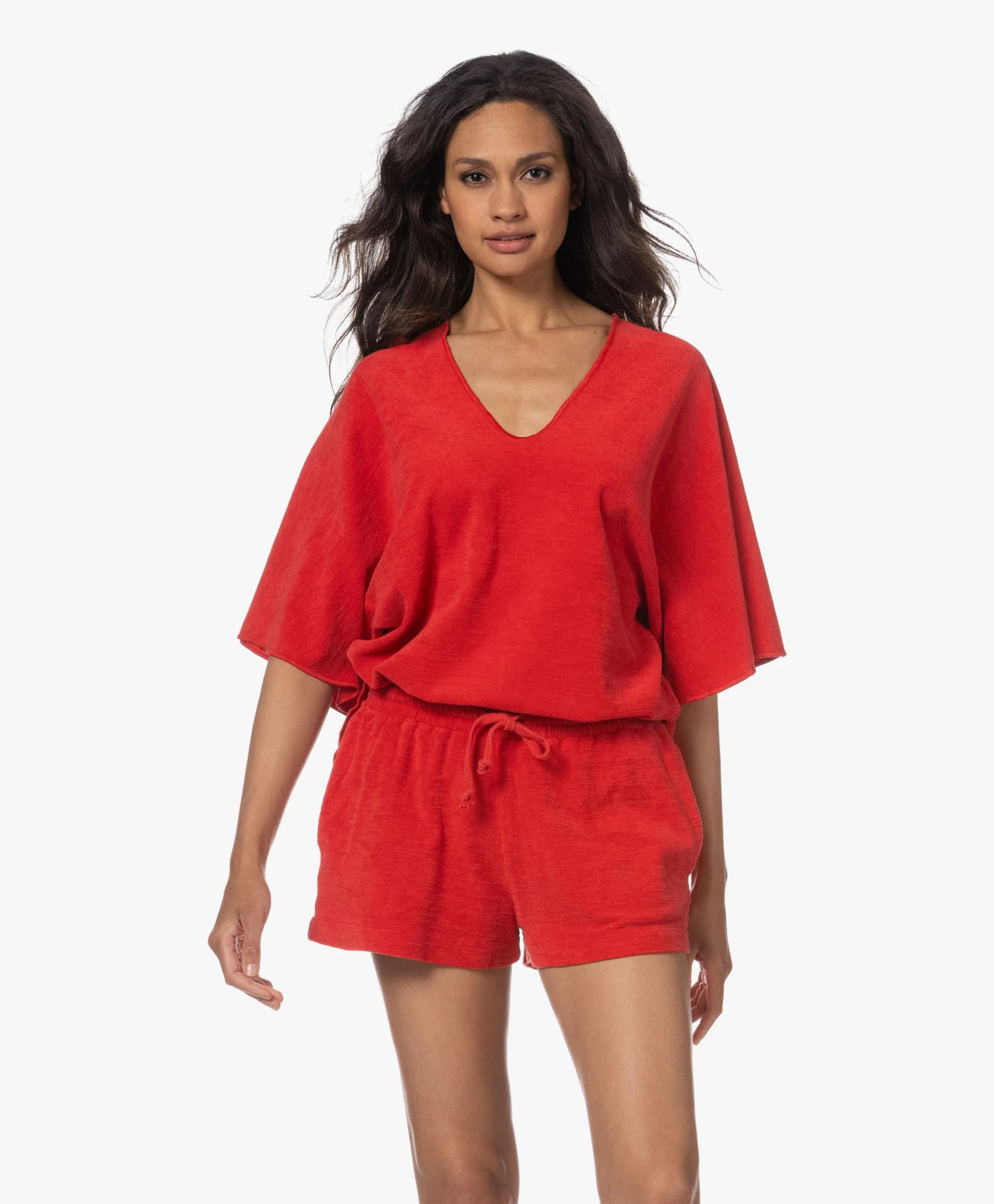 Speezys Amsterdam Badstof Jersey Kaftan Top - Fire Red 12 Speezys Amsterdam Badstof Jersey Kaftan Top - Fire Red - Afbeelding 12
