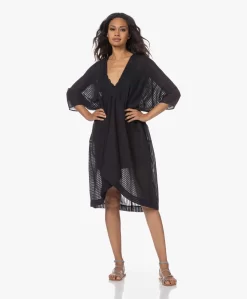 Su Paris Lea Gauze Kaftan Met Streepdessin - Zwart