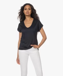 Closed Lyocell Mix U-Hals T-Shirt - Dark Night