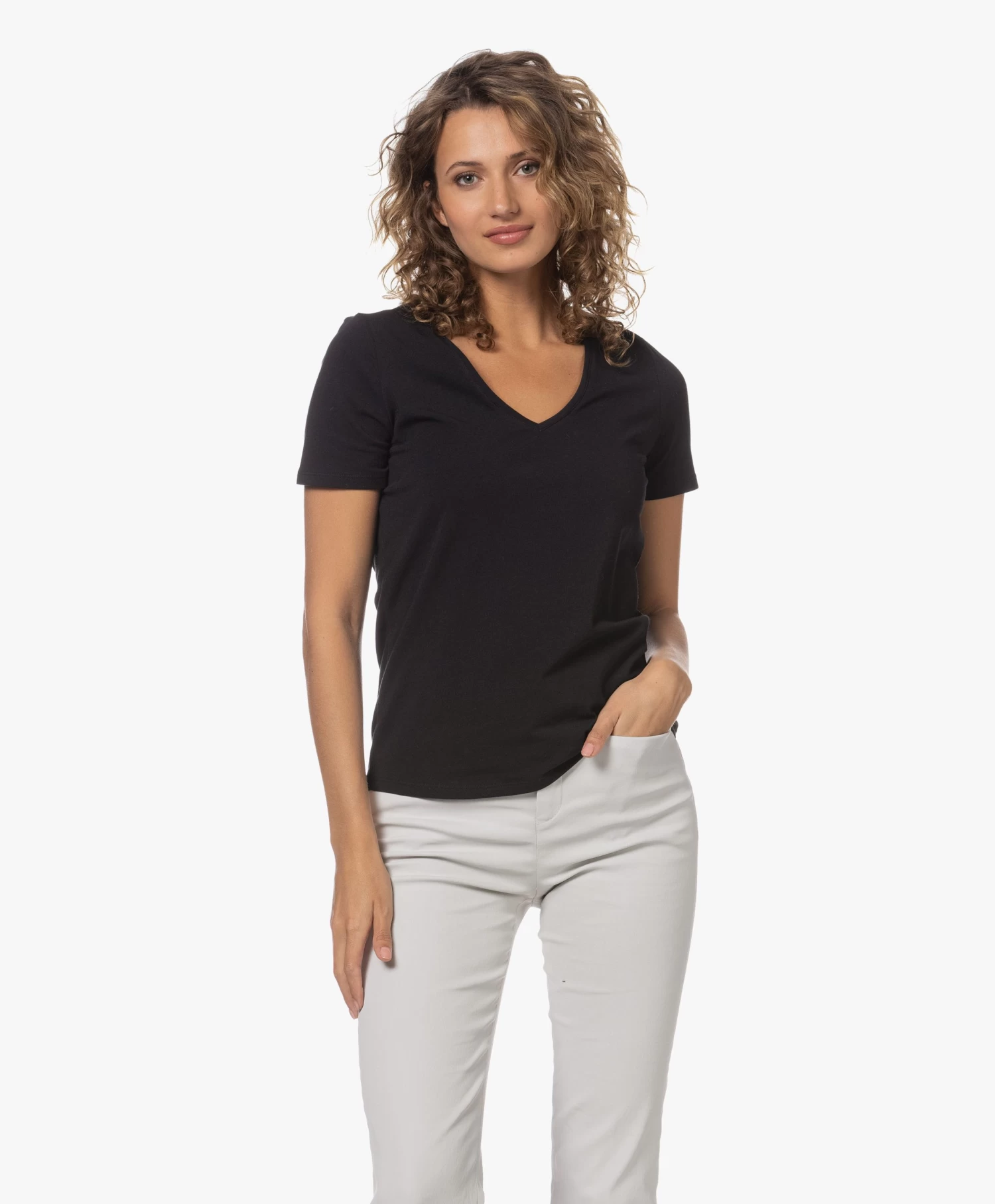 Repeat Stretch Katoenen V-Hals T-Shirt - Zwart 3 Repeat Stretch Katoenen V-Hals T-Shirt - Zwart - Afbeelding 3