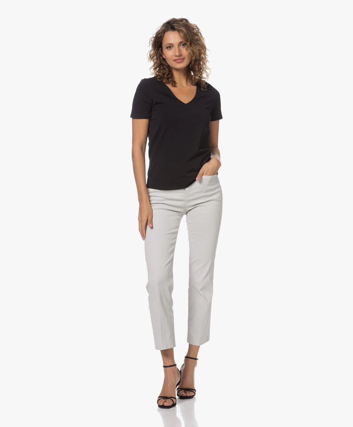 Repeat Stretch Katoenen V-Hals T-Shirt - Zwart 5 Repeat Stretch Katoenen V-Hals T-Shirt - Zwart - Afbeelding 5