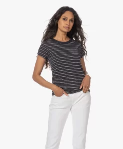 Rag & Bone The Slub Gestreept Pima Katoenen T-Shirt - Zwart