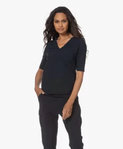 Japantky Lyo Travel Jersey V-Hals T-Shirt - Zwartblauw