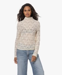 Róhe Stretch Kanten Longsleeve Met Col - Crème