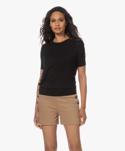 Plein Publique La Femme Pointelle Korte Mouwen Trui - Zwart