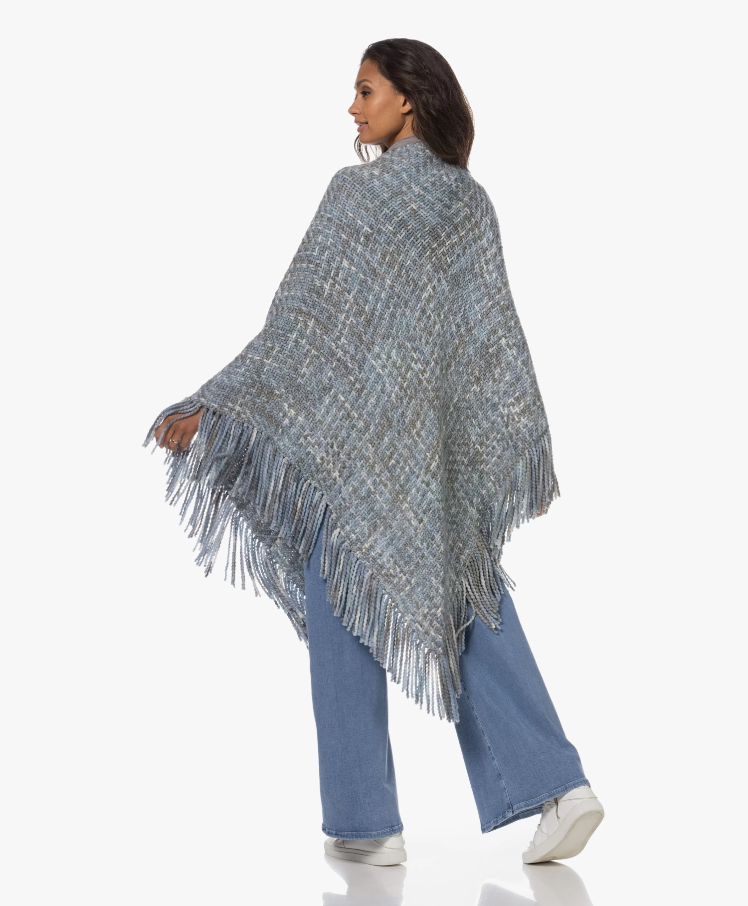 Manos Del Uruguay Merino Wolmix Poncho - Blauw/Grijs 4 Manos Del Uruguay Merino Wolmix Poncho - Blauw/Grijs - Afbeelding 4