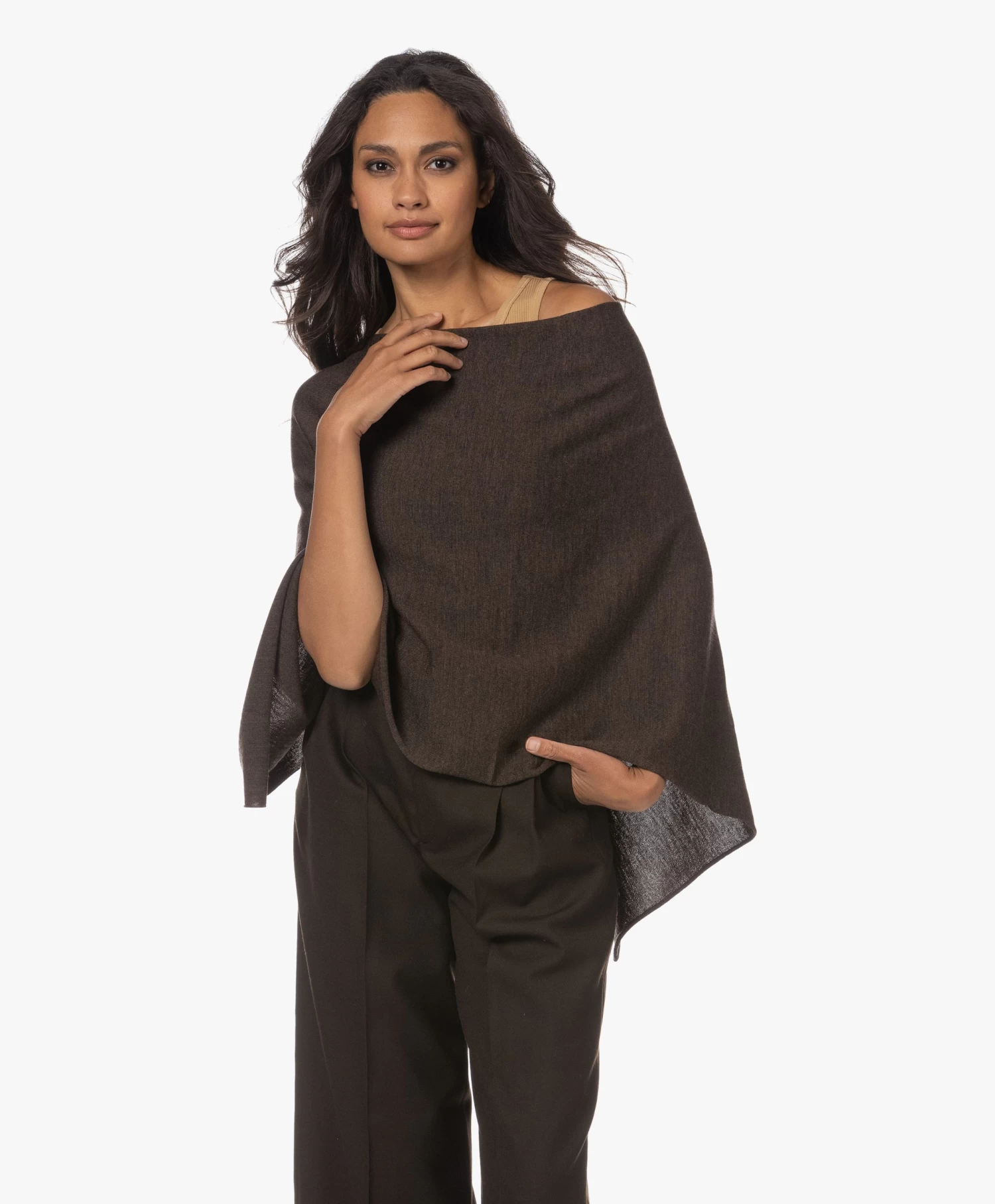 Sibin/Linnebjerg Paris Merino Poncho - Bruin 12 Sibin/Linnebjerg Paris Merino Poncho - Bruin - Afbeelding 12
