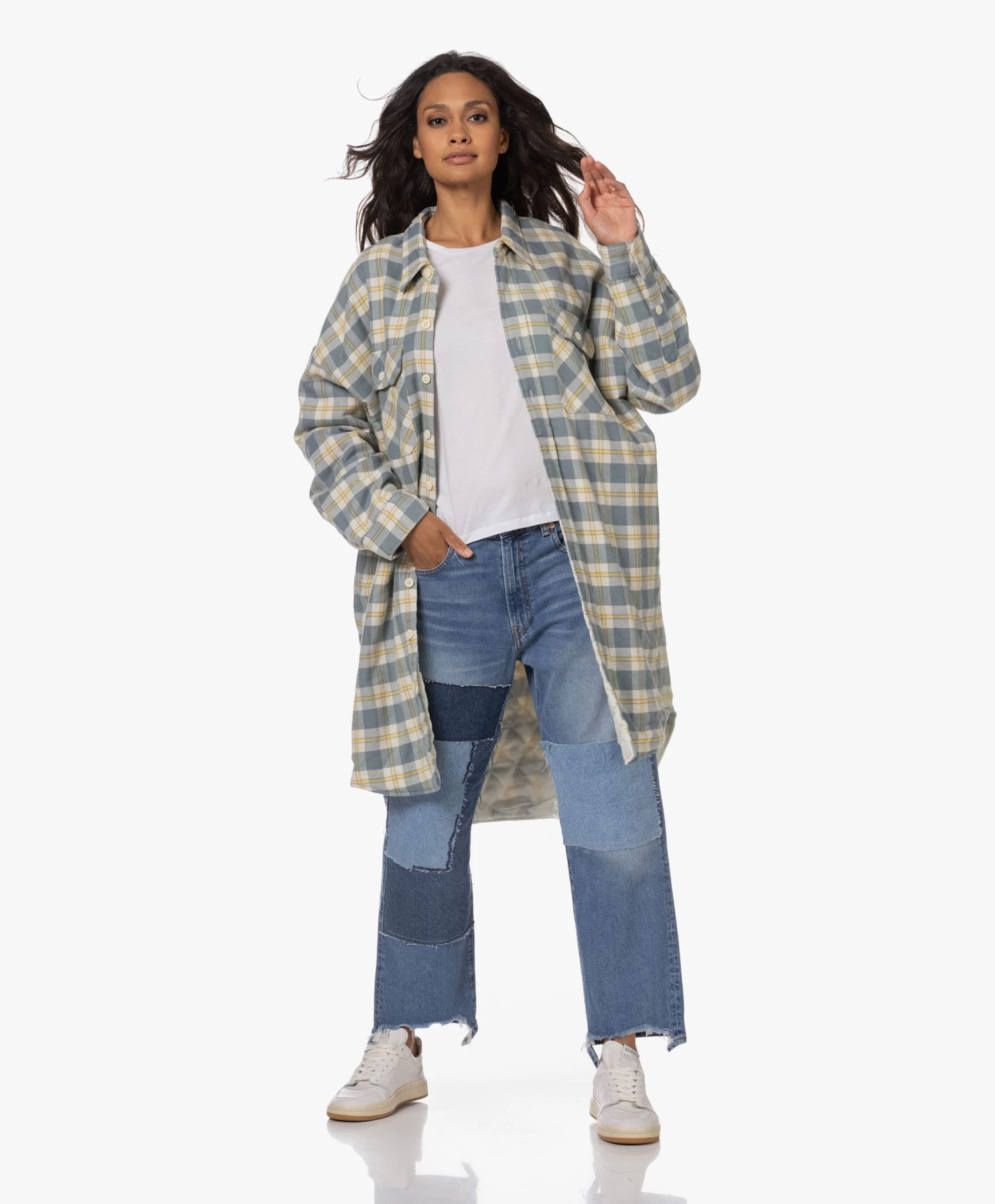 Denimist Oversized Overshirt Met Ruitdessin - Lichtblauw/Ecru 11 Denimist Oversized Overshirt Met Ruitdessin - Lichtblauw/Ecru - Afbeelding 11