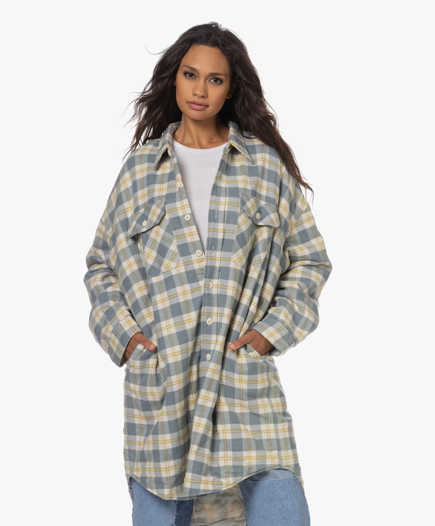 Denimist Oversized Overshirt Met Ruitdessin - Lichtblauw/Ecru 10 Denimist Oversized Overshirt Met Ruitdessin - Lichtblauw/Ecru - Afbeelding 10