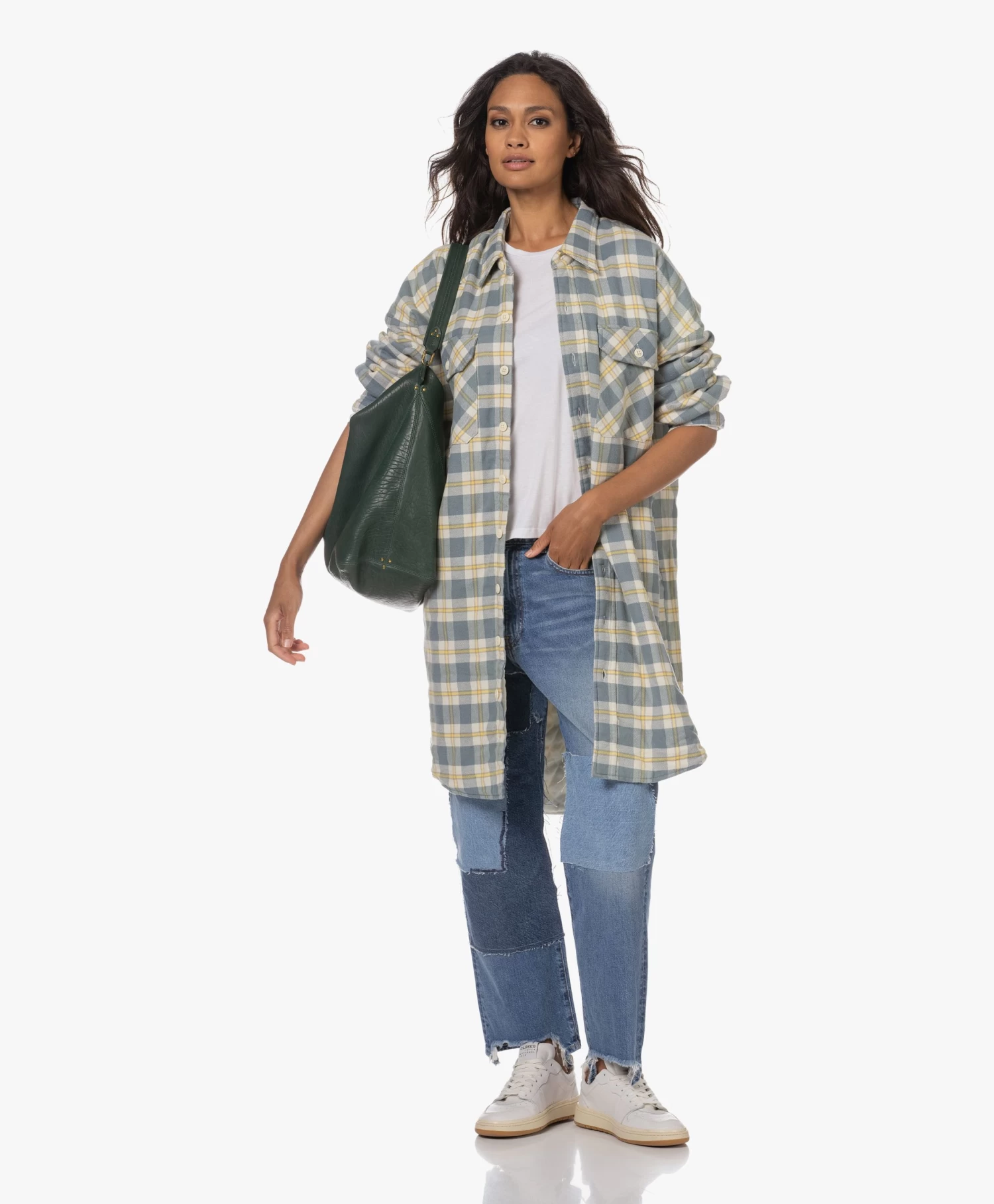 Denimist Oversized Overshirt Met Ruitdessin - Lichtblauw/Ecru 2 Denimist Oversized Overshirt Met Ruitdessin - Lichtblauw/Ecru - Afbeelding 2