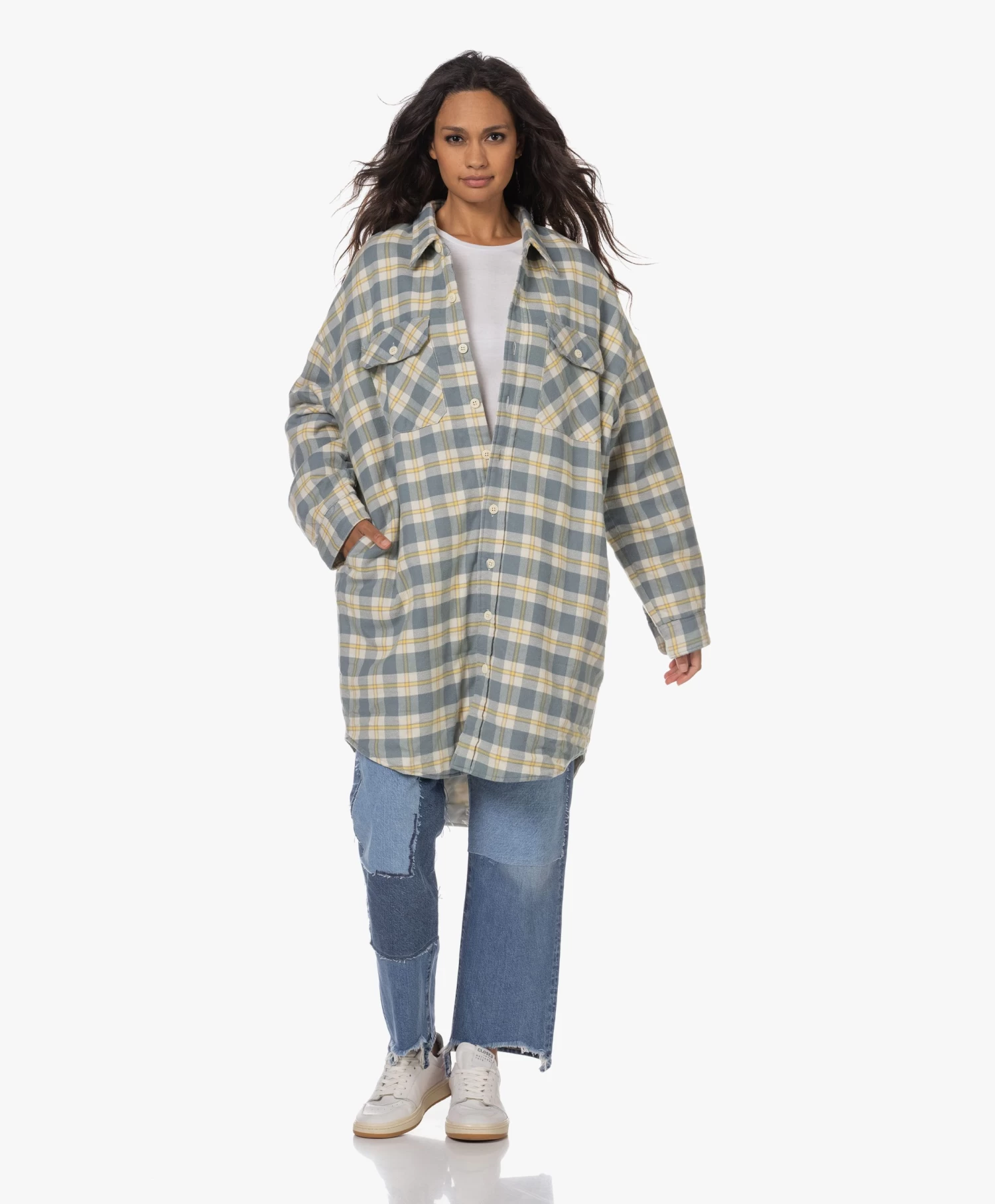 Denimist Oversized Overshirt Met Ruitdessin - Lichtblauw/Ecru 13 Denimist Oversized Overshirt Met Ruitdessin - Lichtblauw/Ecru - Afbeelding 13