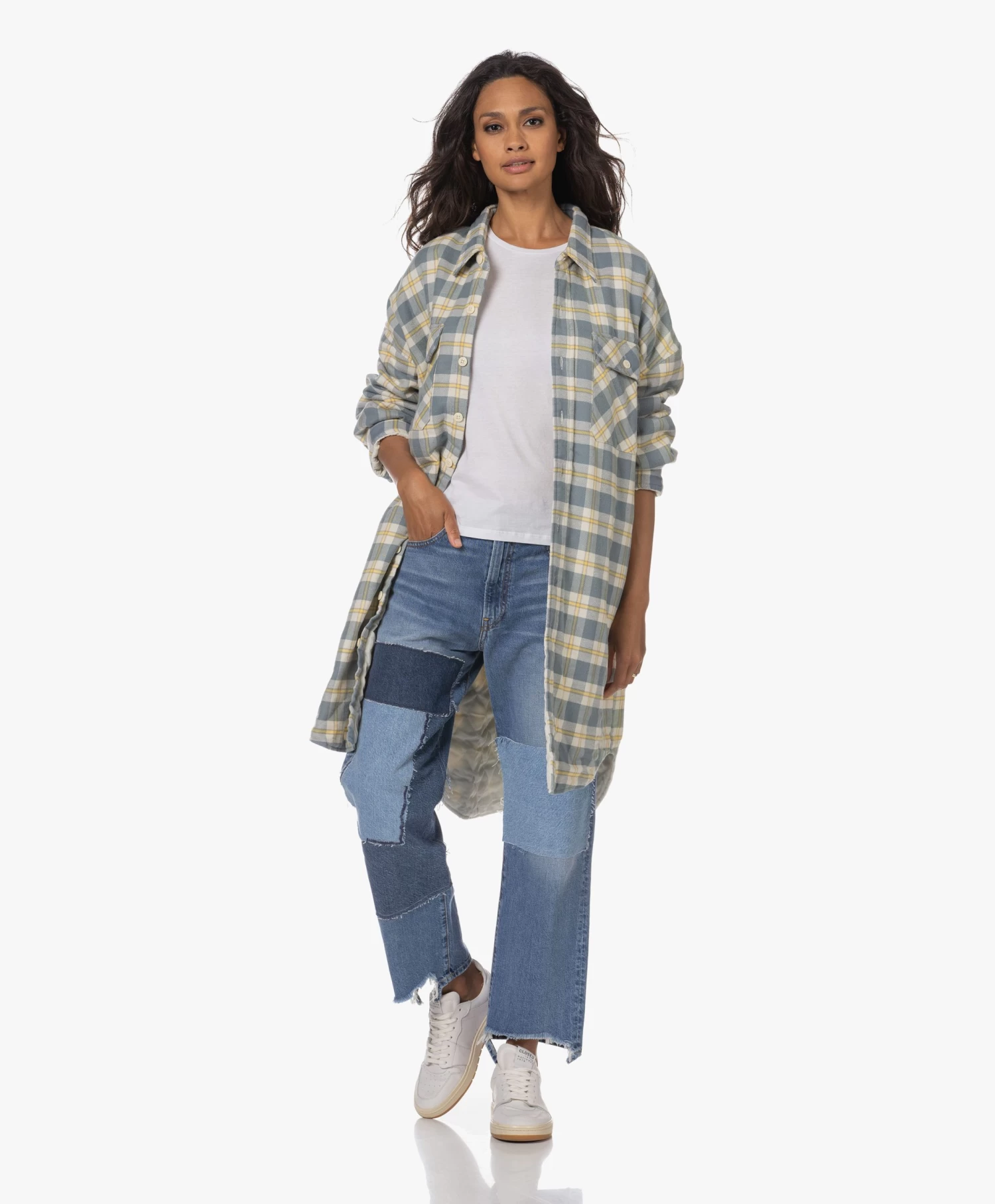 Denimist Oversized Overshirt Met Ruitdessin - Lichtblauw/Ecru 1 Denimist Oversized Overshirt Met Ruitdessin - Lichtblauw/Ecru