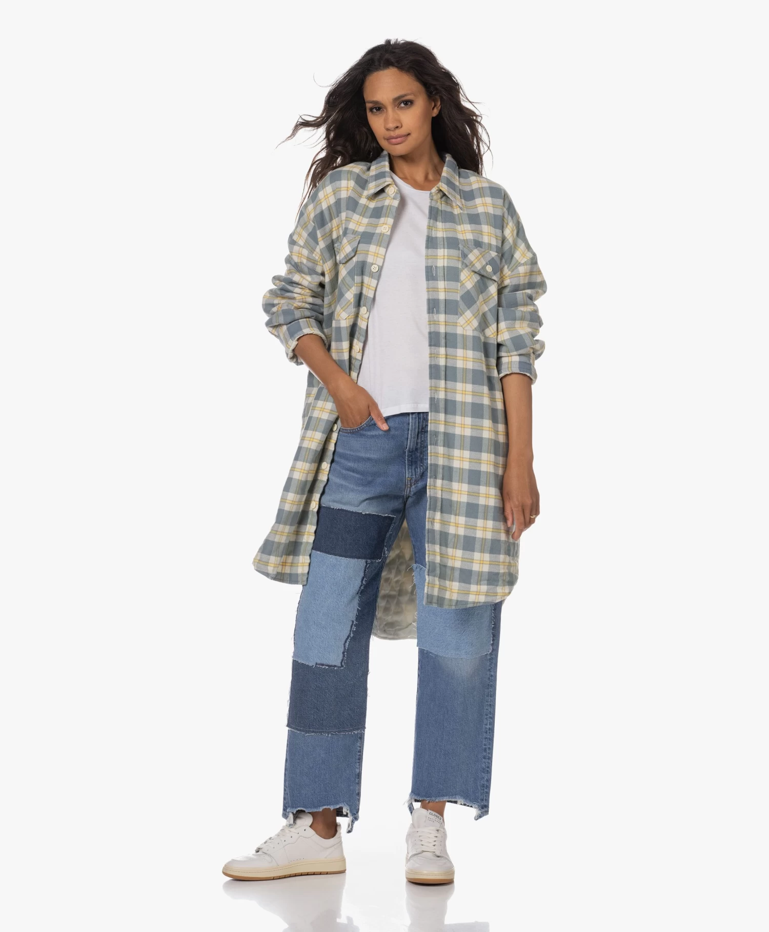 Denimist Oversized Overshirt Met Ruitdessin - Lichtblauw/Ecru 12 Denimist Oversized Overshirt Met Ruitdessin - Lichtblauw/Ecru - Afbeelding 12
