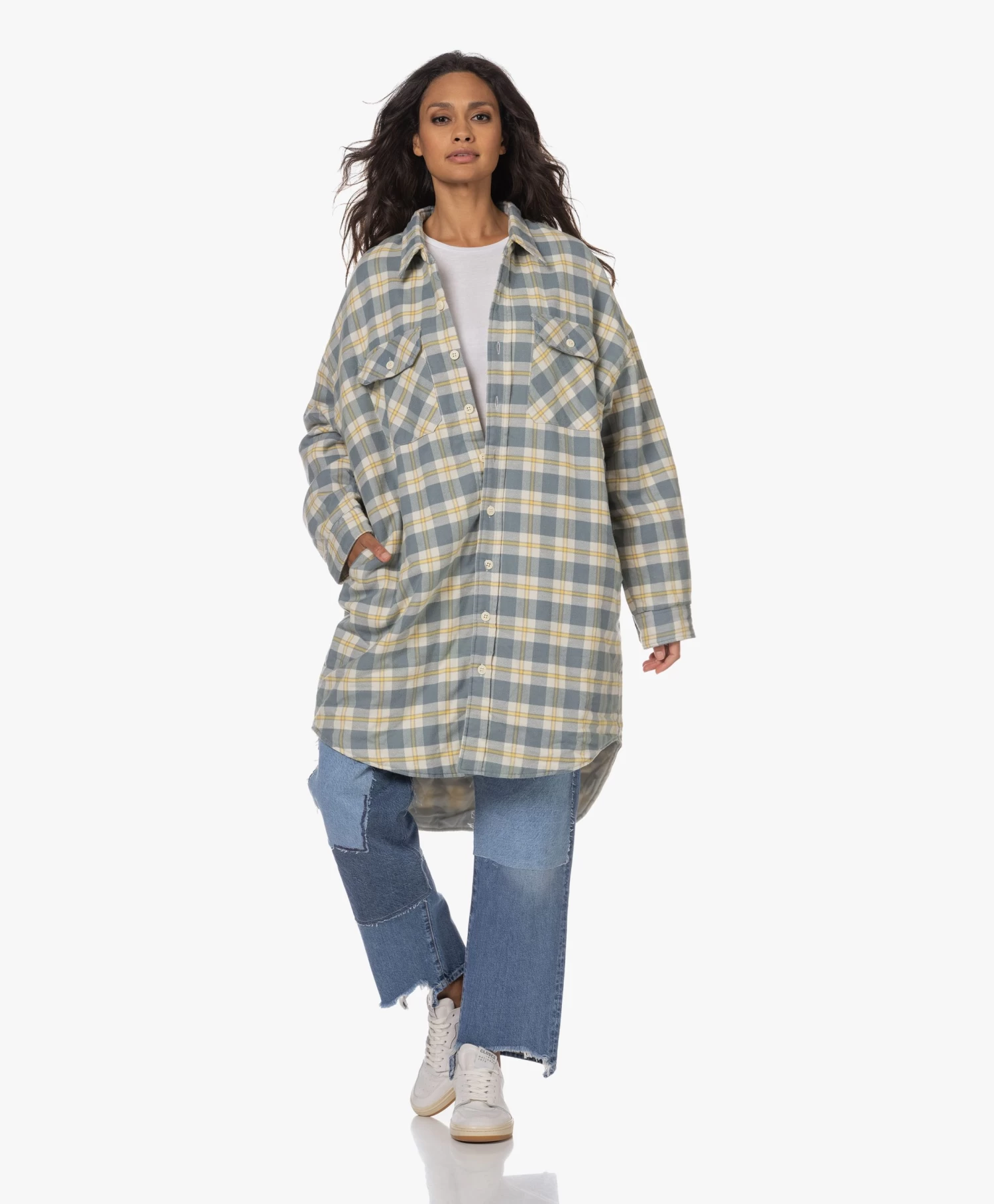 Denimist Oversized Overshirt Met Ruitdessin - Lichtblauw/Ecru 9 Denimist Oversized Overshirt Met Ruitdessin - Lichtblauw/Ecru - Afbeelding 9