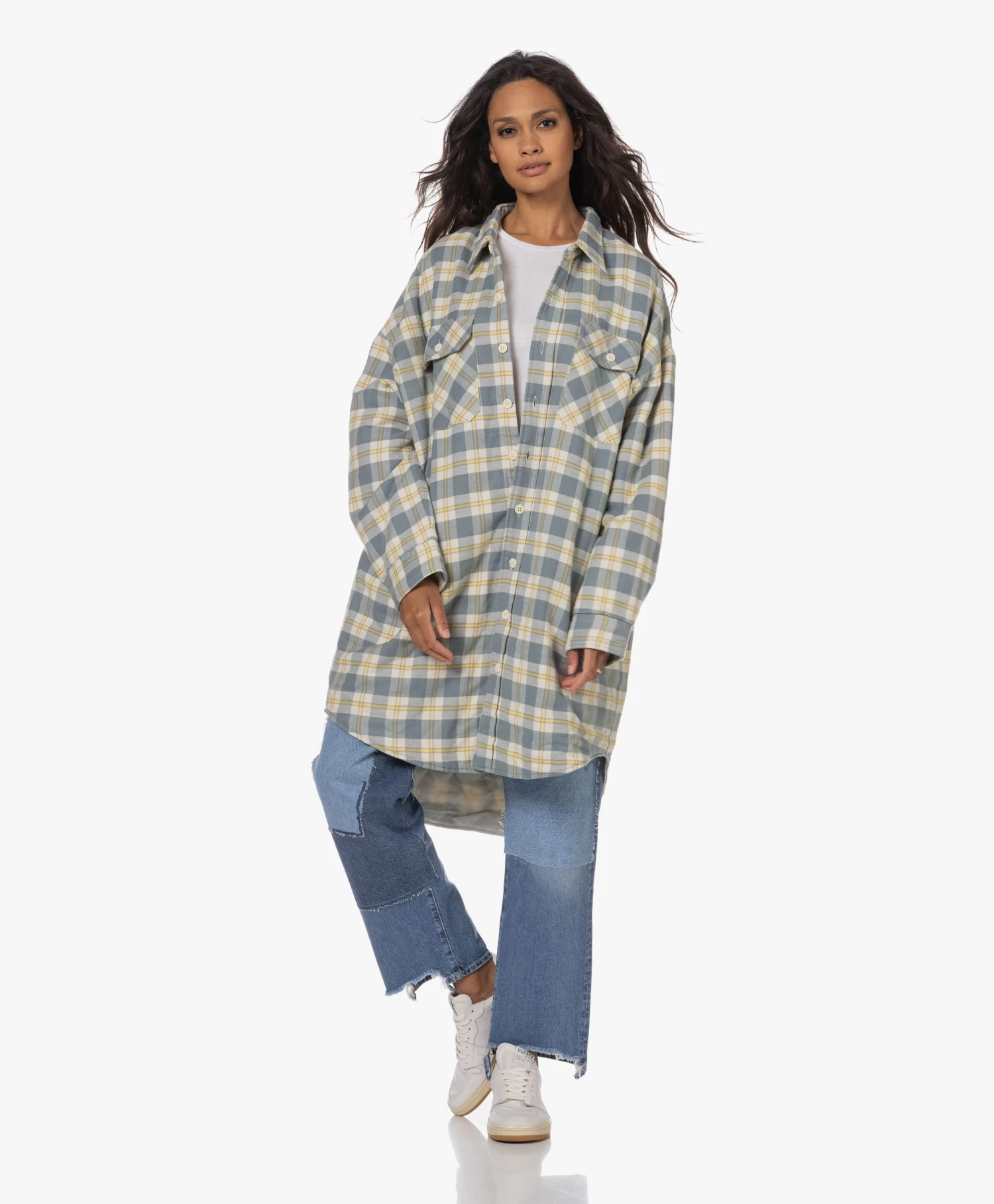 Denimist Oversized Overshirt Met Ruitdessin - Lichtblauw/Ecru 5 Denimist Oversized Overshirt Met Ruitdessin - Lichtblauw/Ecru - Afbeelding 5