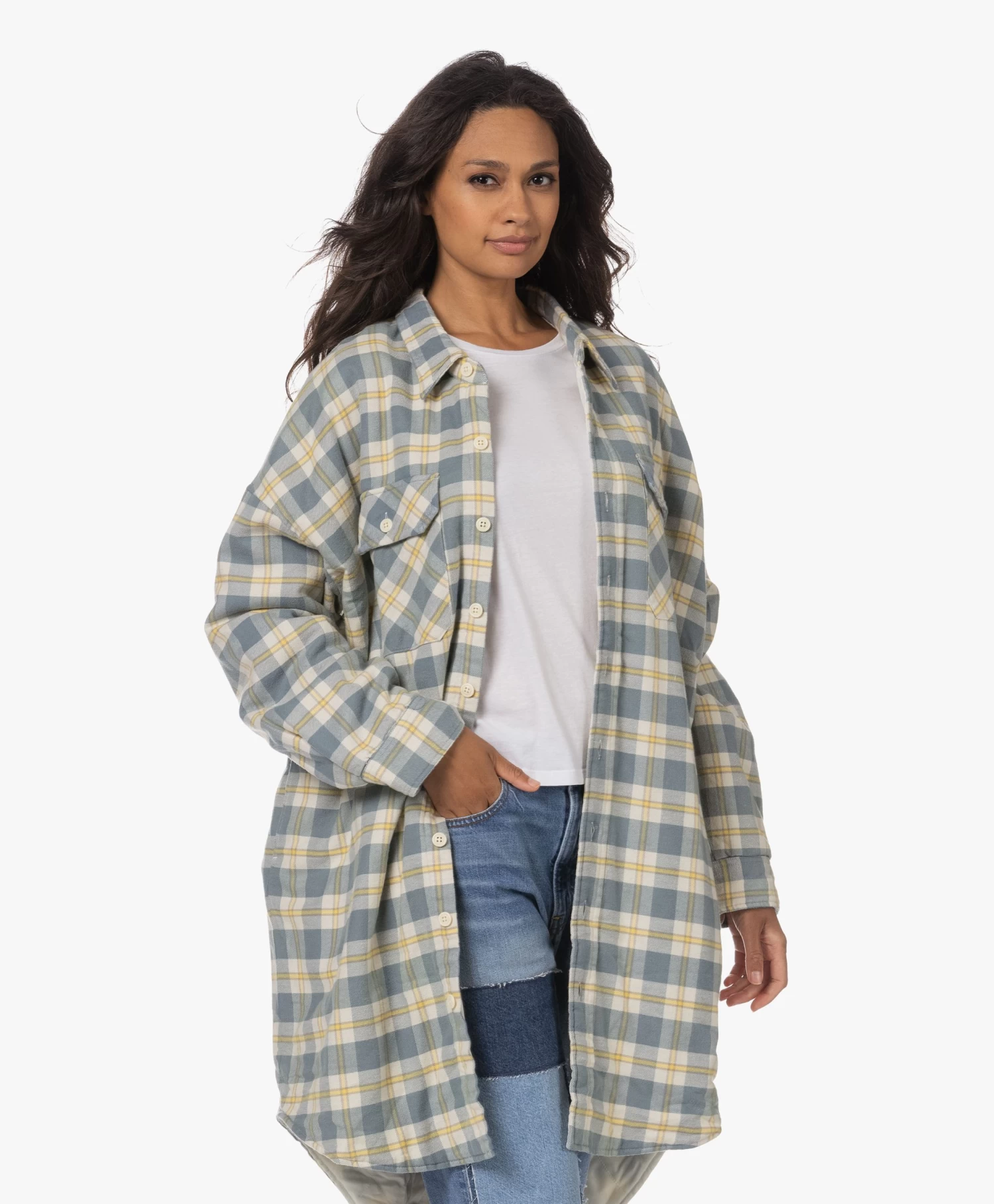 Denimist Oversized Overshirt Met Ruitdessin - Lichtblauw/Ecru 3 Denimist Oversized Overshirt Met Ruitdessin - Lichtblauw/Ecru - Afbeelding 3
