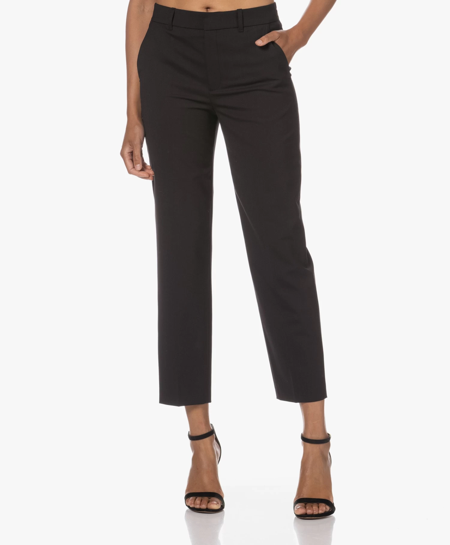 Drykorn Search Scheerwolmix Cropped Pantalon - Zwart 1 Drykorn Search Scheerwolmix Cropped Pantalon - Zwart