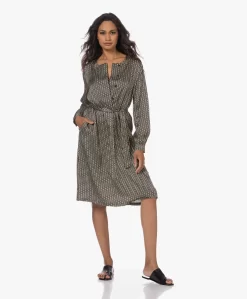 Lasalle Satijnen Tuniekjurk Met Print - Zwart/Off-White