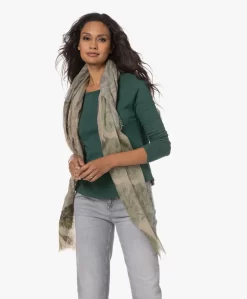 Lasalle Wol-Zijde Multi Print Sjaal - Groen/Beige