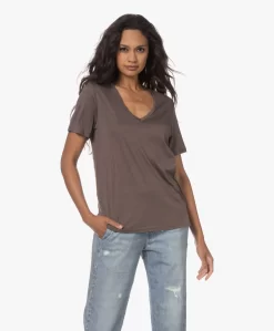 Majestic Filatures Zijdemix V-Hals T-Shirt - Ecorce