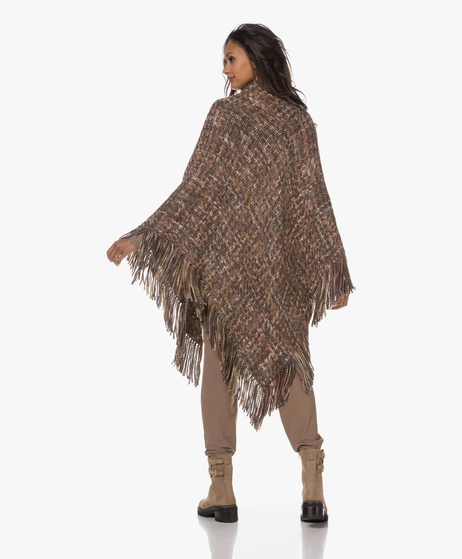 Manos Del Uruguay Merino Wolmix Poncho - Roze/Bruin/Grijs 4 Manos Del Uruguay Merino Wolmix Poncho - Roze/Bruin/Grijs - Afbeelding 4