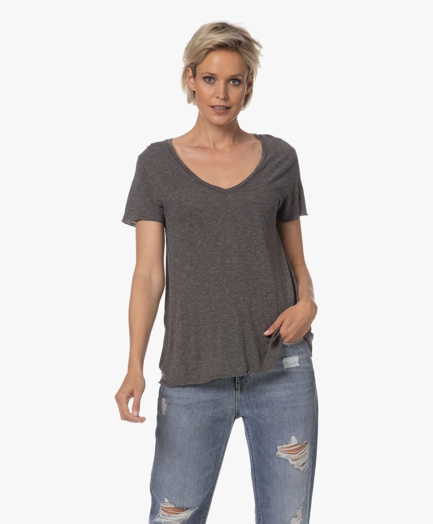 American Vintage Jacksonville V-Hals T-Shirt - Charcoal Melange 11 American Vintage Jacksonville V-Hals T-Shirt - Charcoal Melange - Afbeelding 11