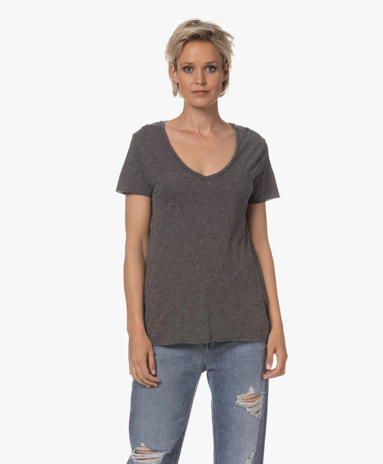 American Vintage Jacksonville V-Hals T-Shirt - Charcoal Melange 8 American Vintage Jacksonville V-Hals T-Shirt - Charcoal Melange - Afbeelding 8