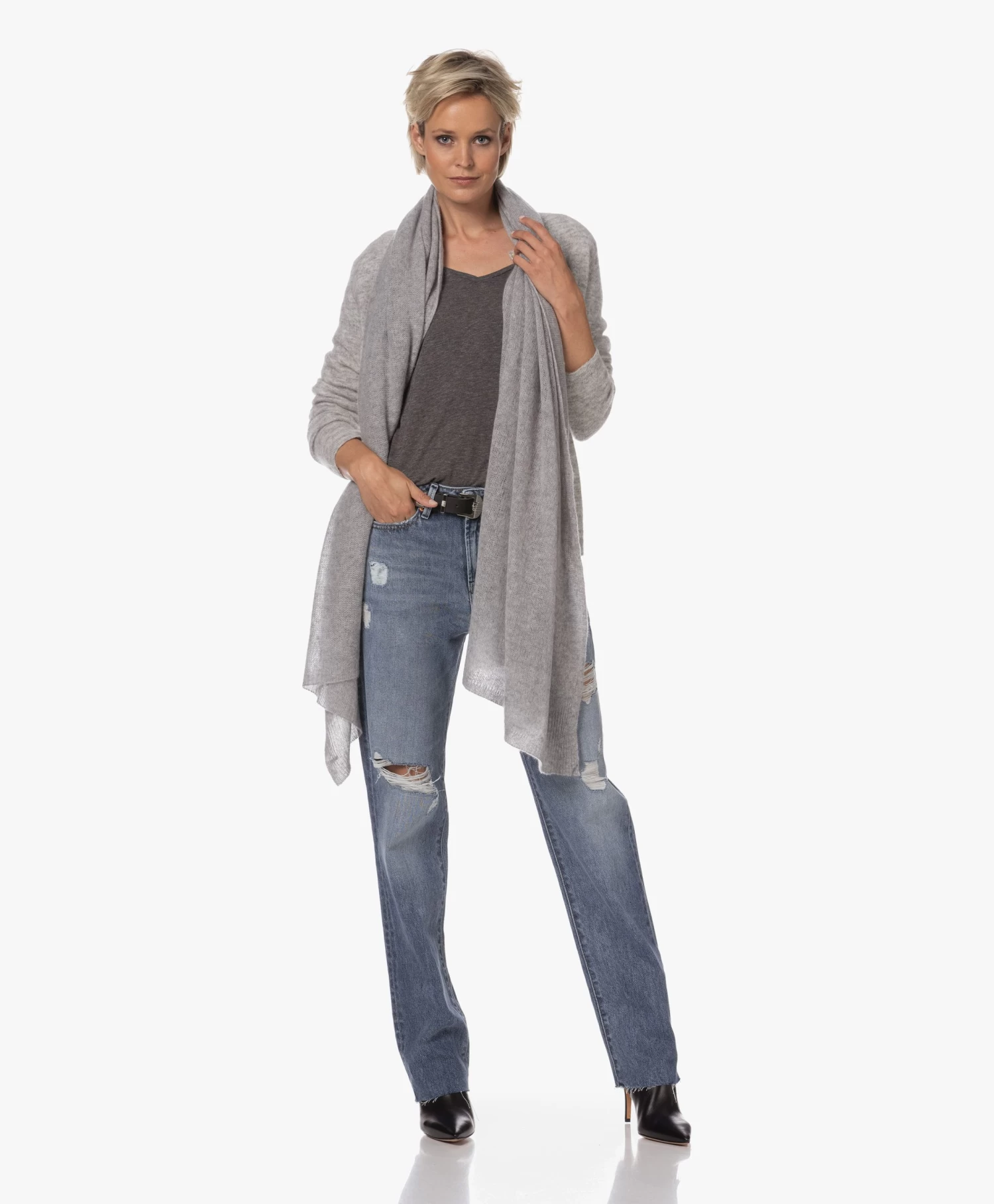 American Vintage Jacksonville V-Hals T-Shirt - Charcoal Melange 2 American Vintage Jacksonville V-Hals T-Shirt - Charcoal Melange - Afbeelding 2