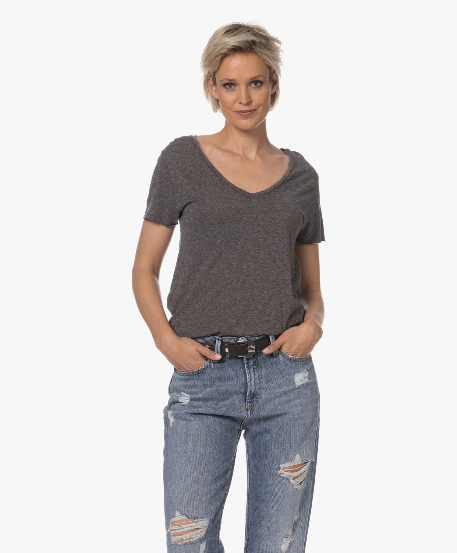 American Vintage Jacksonville V-Hals T-Shirt - Charcoal Melange 3 American Vintage Jacksonville V-Hals T-Shirt - Charcoal Melange - Afbeelding 3