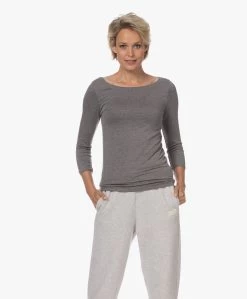 Majestic Filatures Adele T-Shirt Met Driekwart Mouwen - Grijs Mêlee