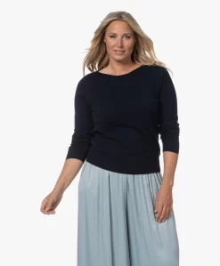 Repeat Biologisch Cashmere Boothals Trui - Navy