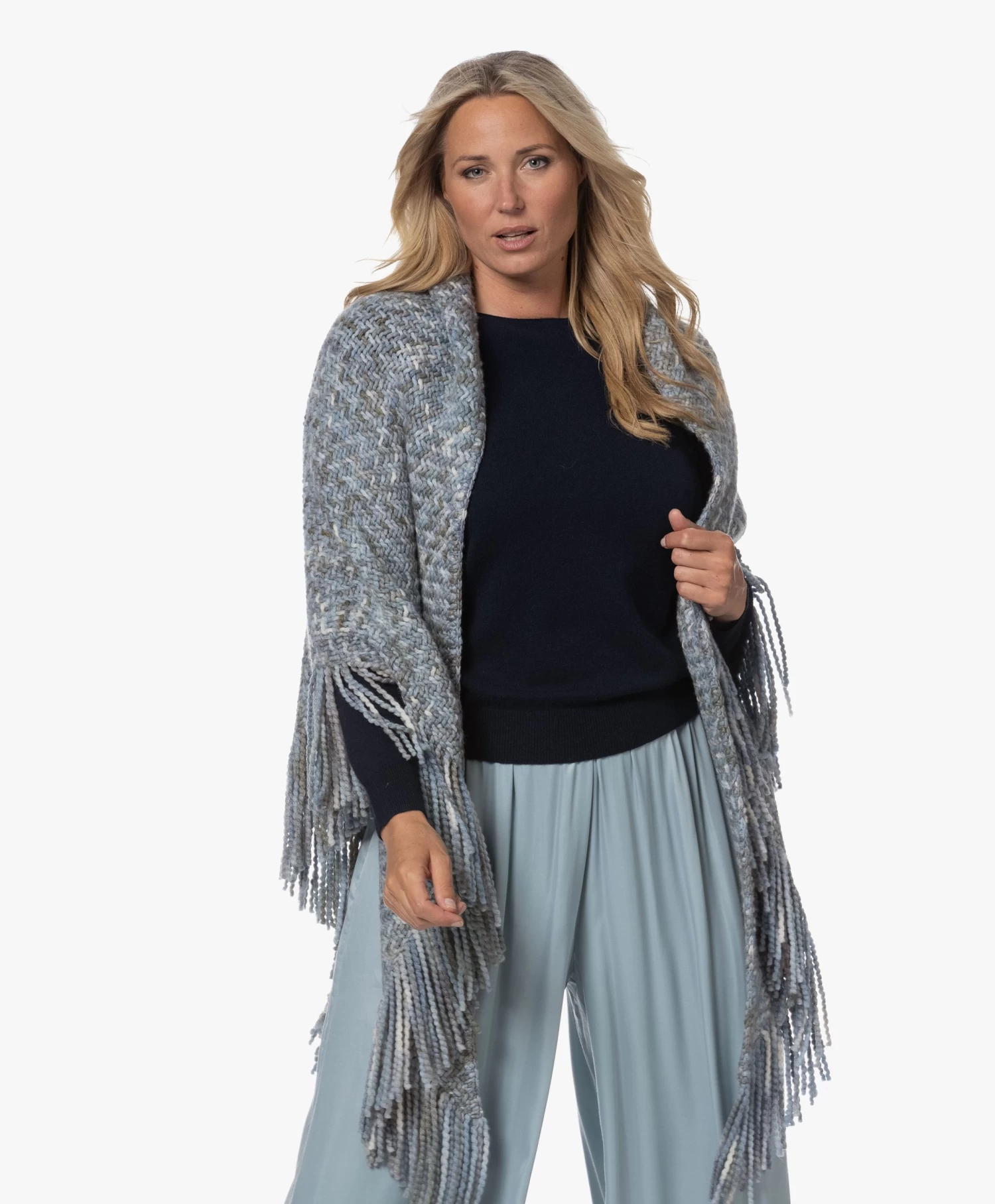 Manos Del Uruguay Merino Wolmix Poncho - Blauw/Grijs 13 Manos Del Uruguay Merino Wolmix Poncho - Blauw/Grijs - Afbeelding 13