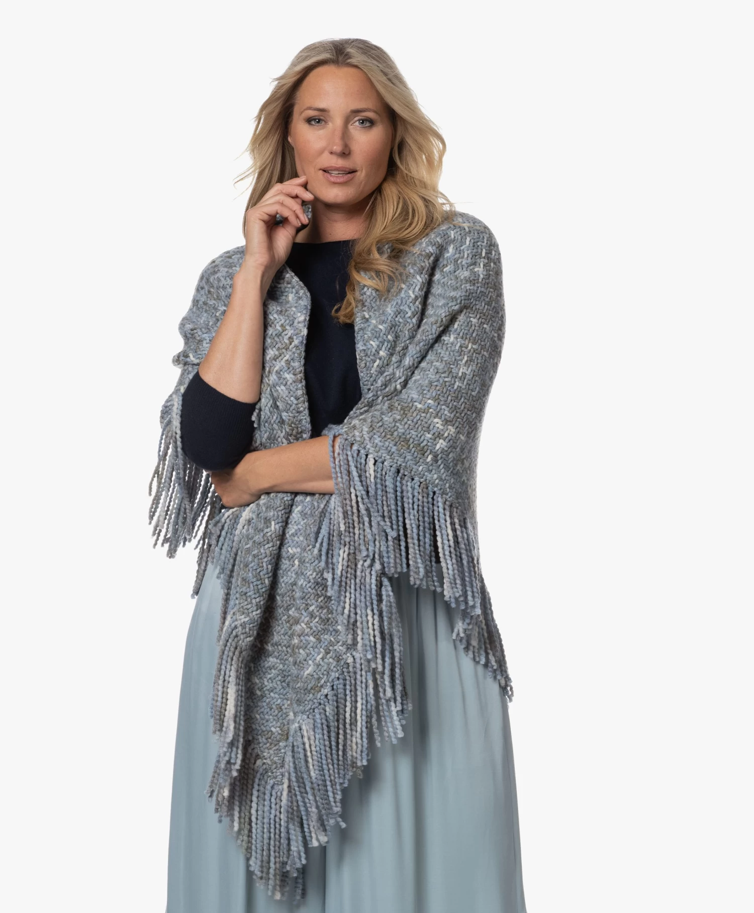 Manos Del Uruguay Merino Wolmix Poncho - Blauw/Grijs 3 Manos Del Uruguay Merino Wolmix Poncho - Blauw/Grijs - Afbeelding 3