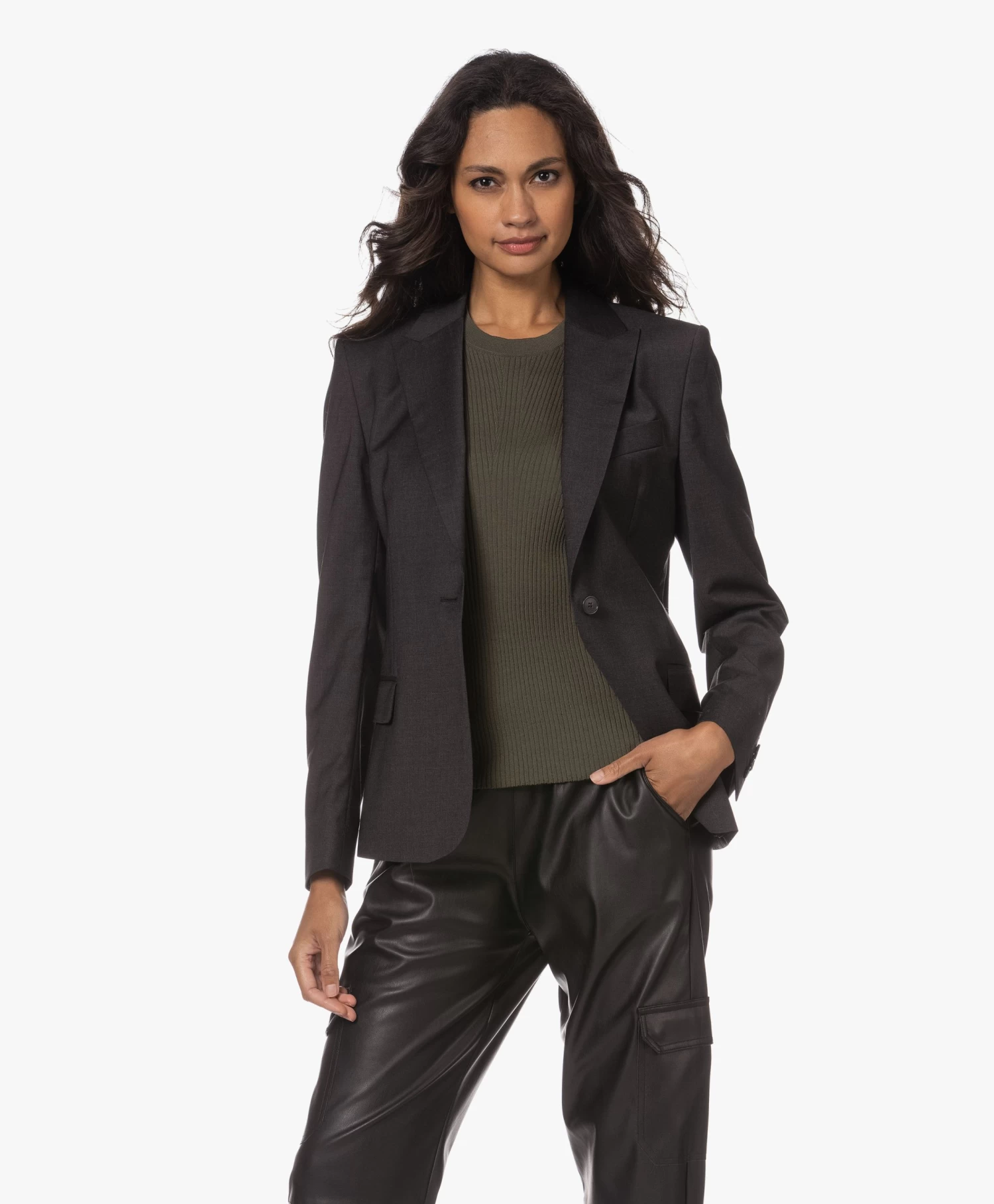 Filippa K Sasha Cool Wool Blazer - Antraciet Mêlee 1 Filippa K Sasha Cool Wool Blazer - Antraciet Mêlee