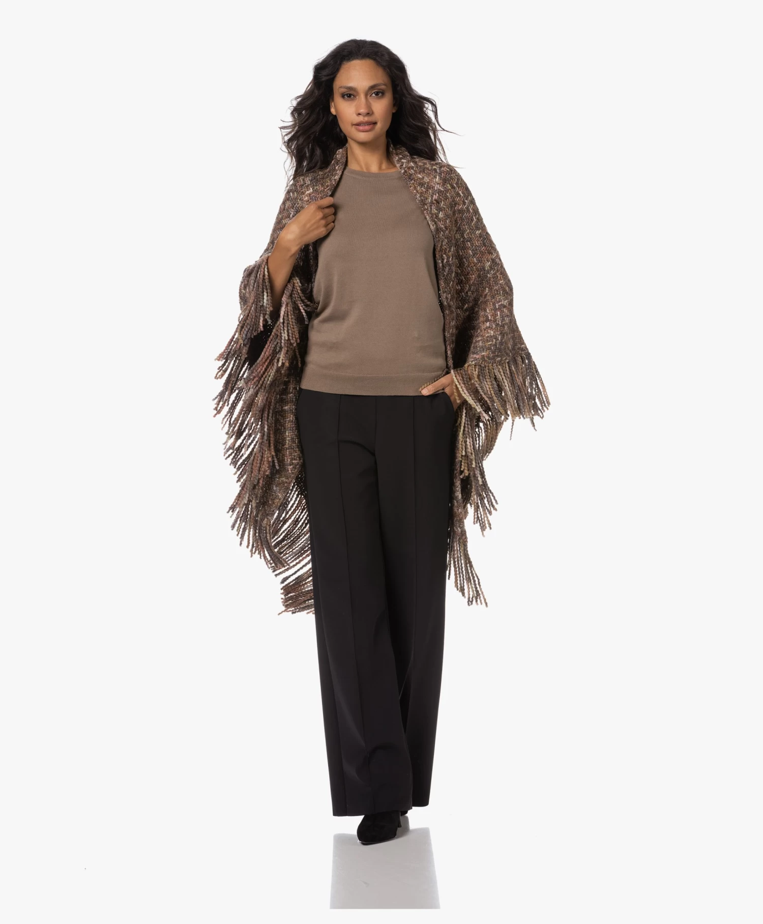 Manos Del Uruguay Merino Wolmix Poncho - Roze/Bruin/Grijs 10 Manos Del Uruguay Merino Wolmix Poncho - Roze/Bruin/Grijs - Afbeelding 10