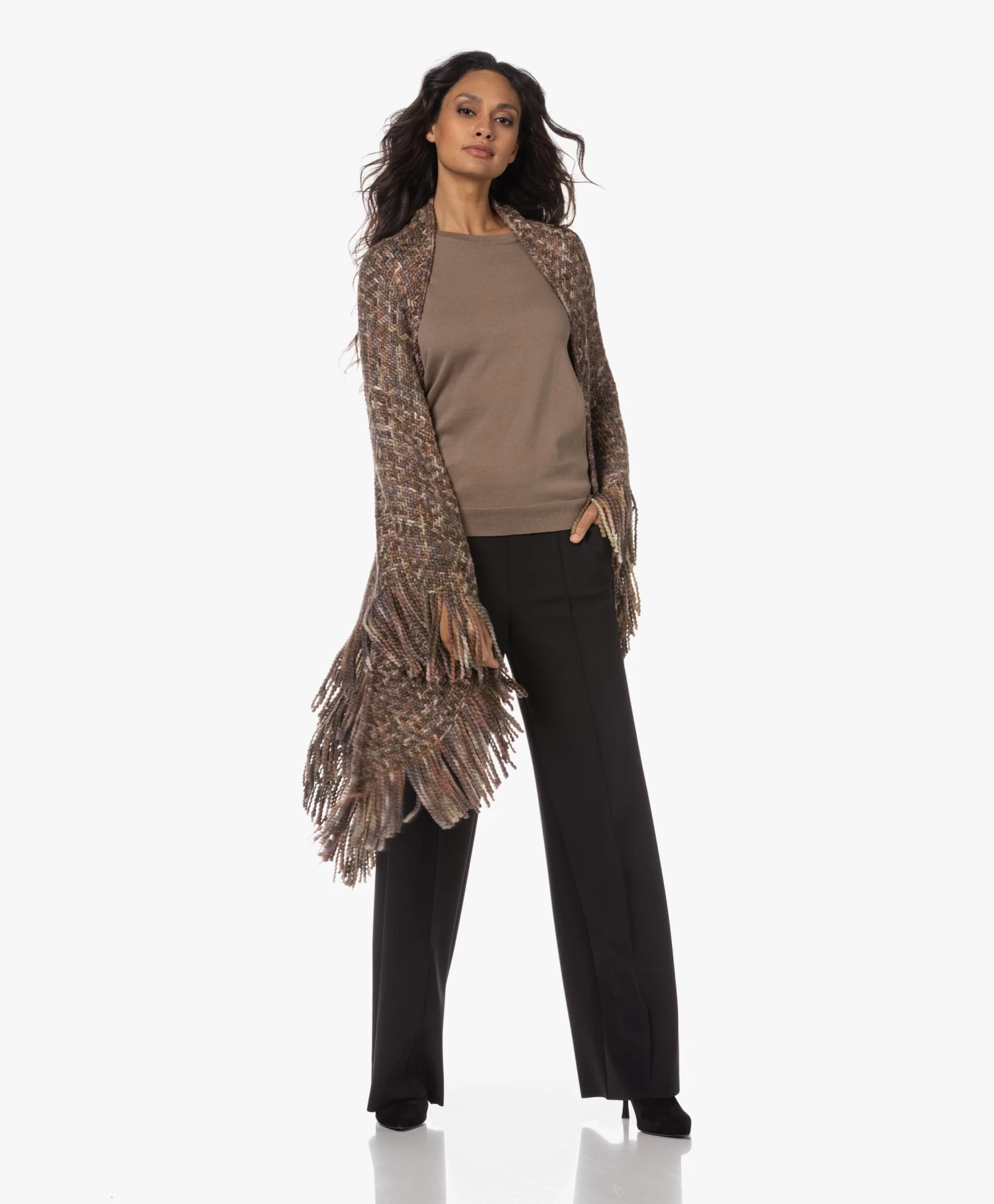 Manos Del Uruguay Merino Wolmix Poncho - Roze/Bruin/Grijs 13 Manos Del Uruguay Merino Wolmix Poncho - Roze/Bruin/Grijs - Afbeelding 13