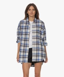 Denimist Oversized Overhemdblouse Met Ruitdessin - Grijs/Blauw