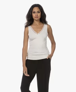 By-Bar Dubbele V-Hals Top Met Kant - Off-White