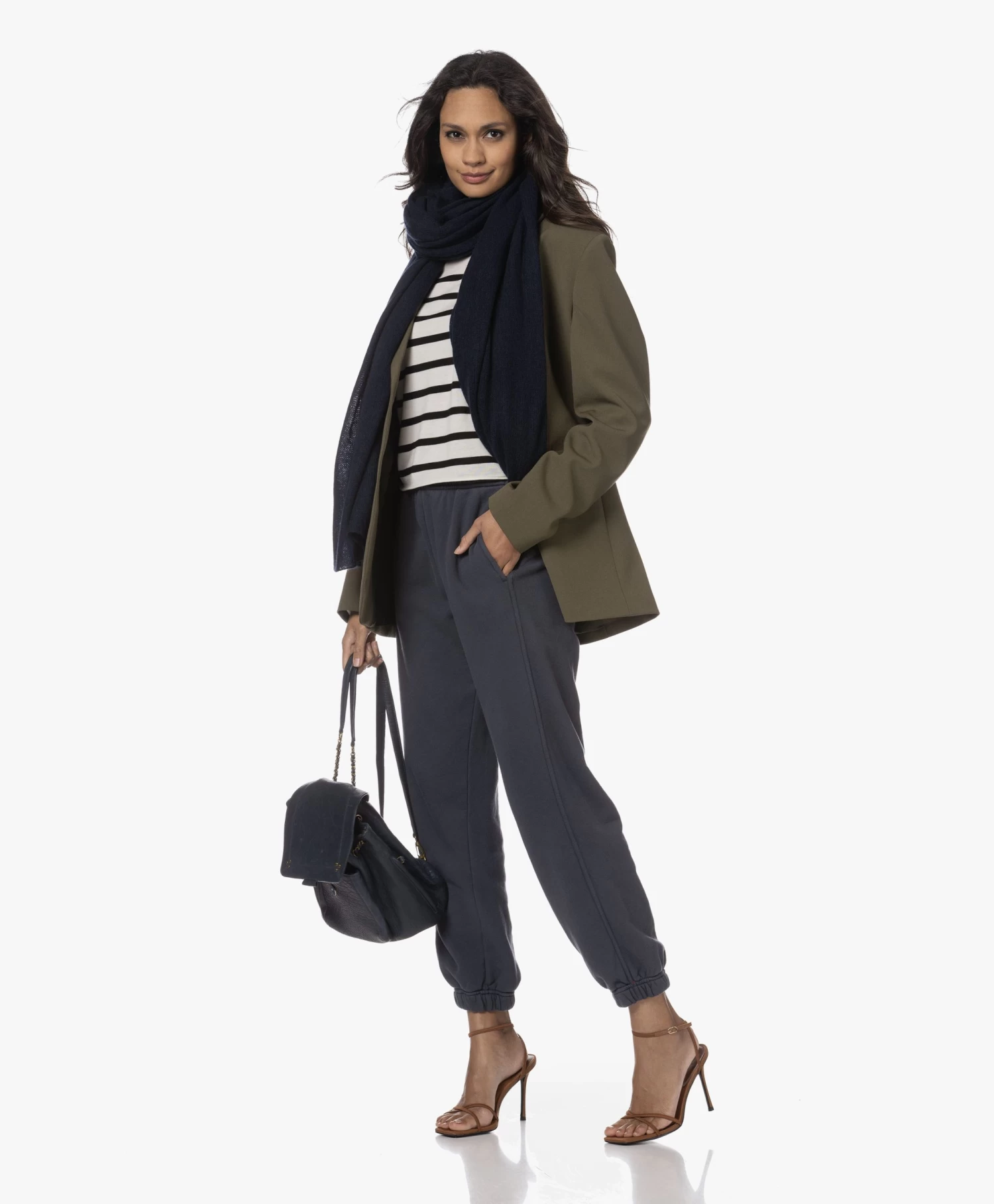 Repeat Oversized Bio Cashmere Sjaal - Navy 2 Repeat Oversized Bio Cashmere Sjaal - Navy - Afbeelding 2