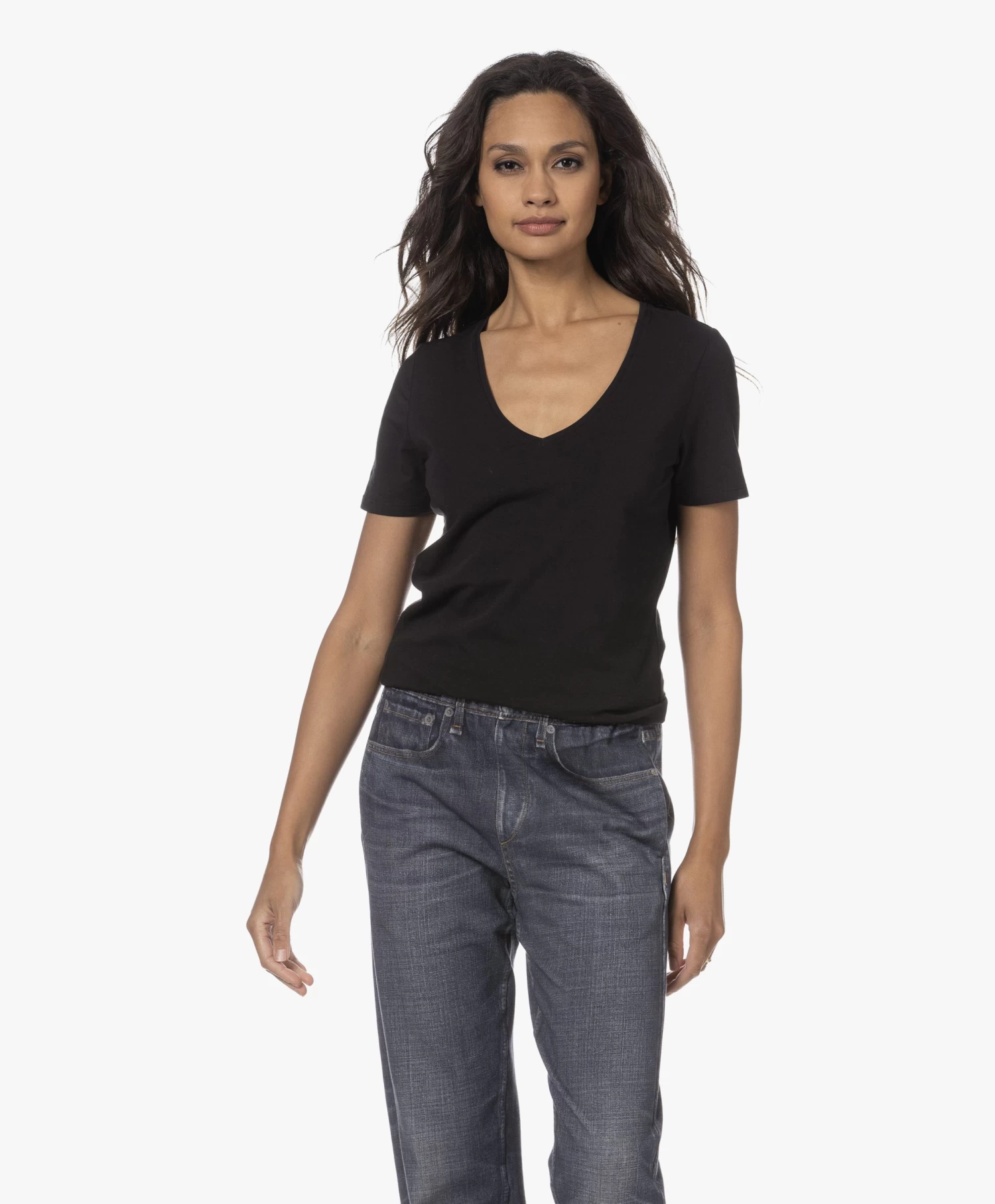 Repeat Stretch Katoenen V-Hals T-Shirt - Zwart 8 Repeat Stretch Katoenen V-Hals T-Shirt - Zwart - Afbeelding 8