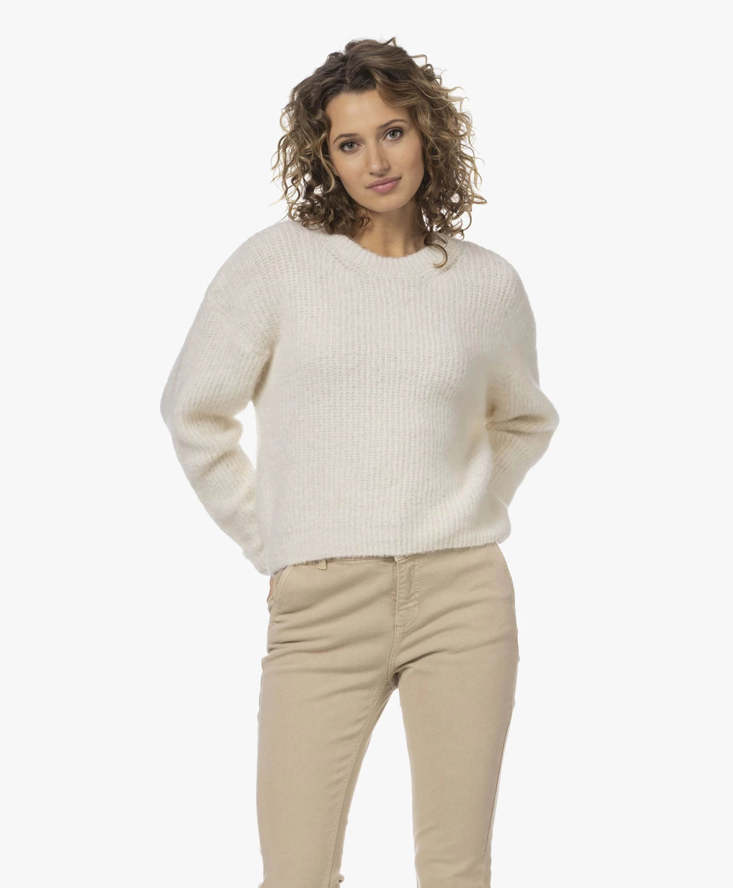 American Vintage East Alpacamix Rib Trui - Mother Of Pearl Melange 3 American Vintage East Alpacamix Rib Trui - Mother Of Pearl Melange - Afbeelding 3