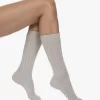 Skin Slouch Rib Gebreide Katoen-Cashmere Sokken - Lichtgrijs Mêlee
