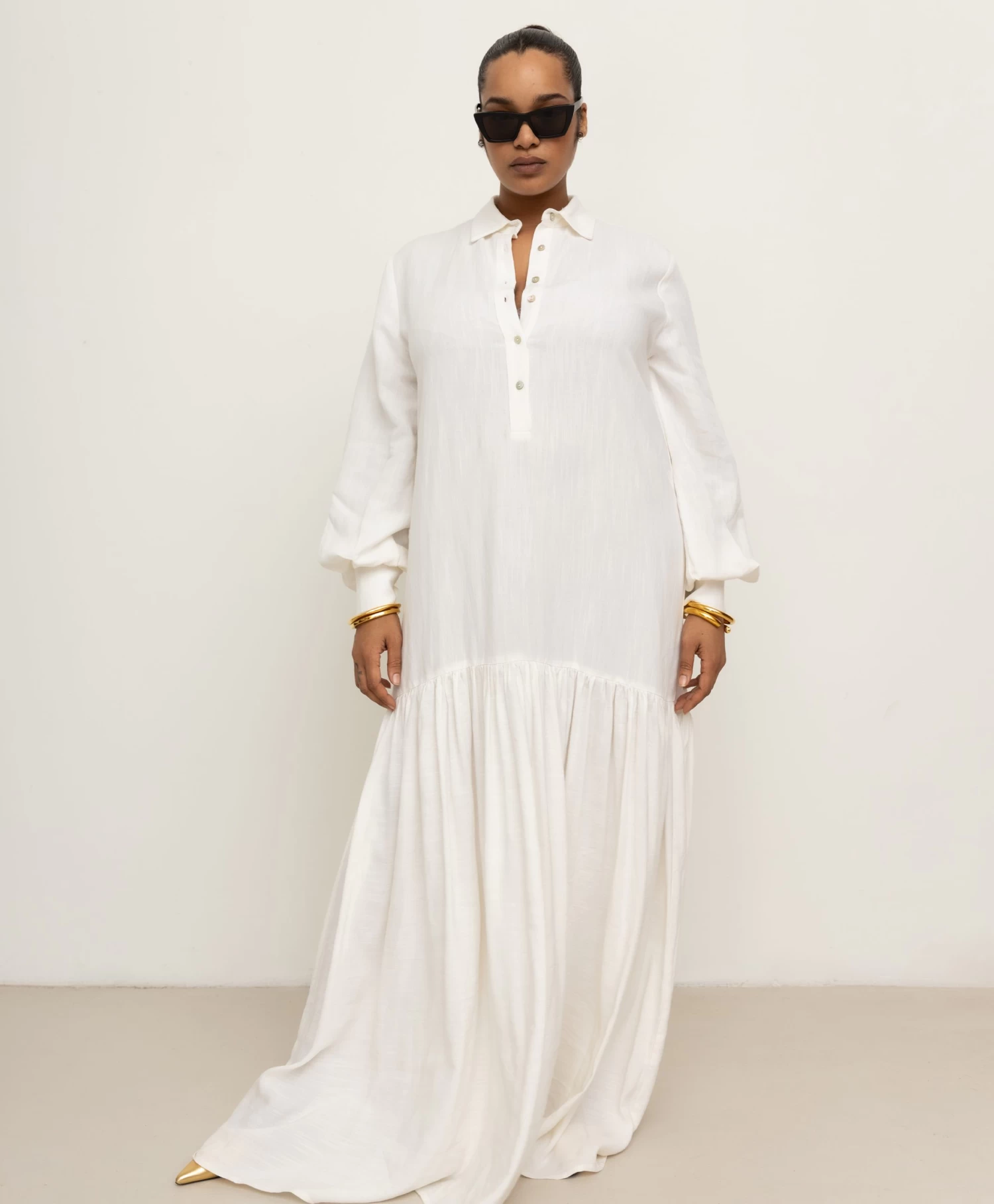 Viveh Selenite Viscose-Linnen Maxi Jurk - Coconut Milk 6 Viveh Selenite Viscose-Linnen Maxi Jurk - Coconut Milk - Afbeelding 6