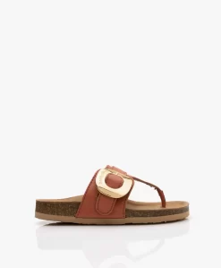 See By Chloé Chany Leren Teenslippers Met Kurkzool - Pastel Orange