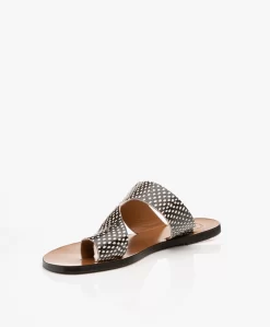 Atp Atelier Roma Snake Leren Teenslippers - Zwart/Off-White -Kleding Series Winkel ATP Atelier Roma Black White Dot 05 scaled
